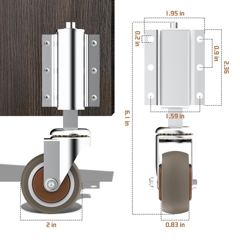 uscaster Gate Wheel 2inch Gate Caster for Wooden Gate 80lbs Capacity 360 Degree Rotation Solid Rubber Tire Spring-Loaded Gate Wheels with Screws & Screwdriver 2Pack - Image 2